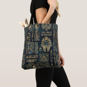 Egyptian hieroglyphs and deities -Abalone and gold Tote Bag