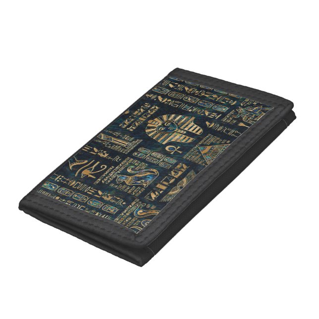 Egyptian hieroglyphs and deities -Abalone and gold Trifold Wallet (Bottom)