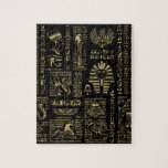 Egyptian hieroglyphs and deities gold on black jigsaw puzzle<br><div class="desc">Egyptian hieroglyphs and deities gold on black</div>