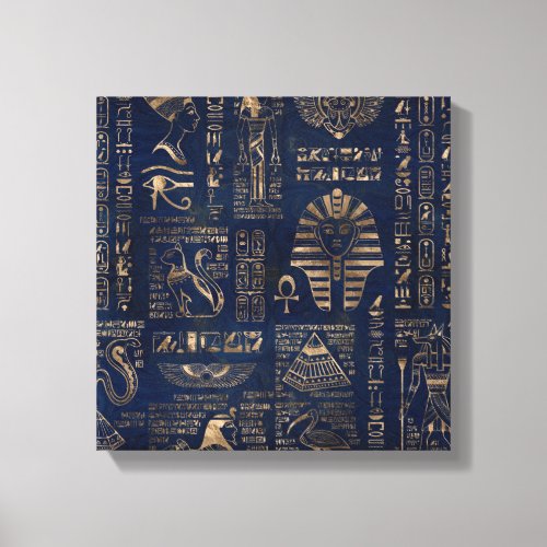 Egyptian hieroglyphs and deities_gold on marble canvas print