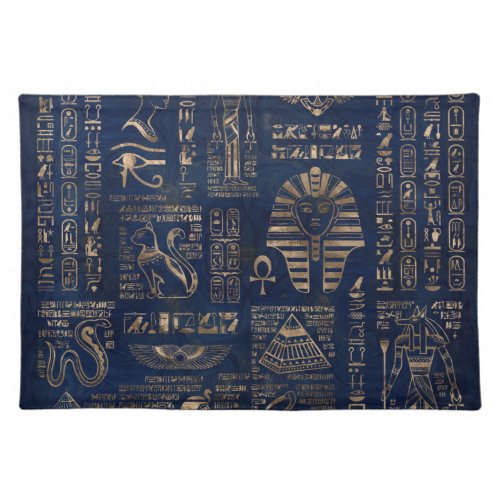 Egyptian hieroglyphs and deities_gold on marble cloth placemat