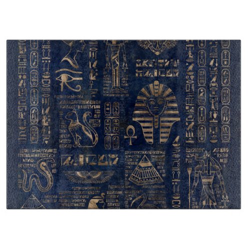 Egyptian hieroglyphs and deities_gold on marble cutting board