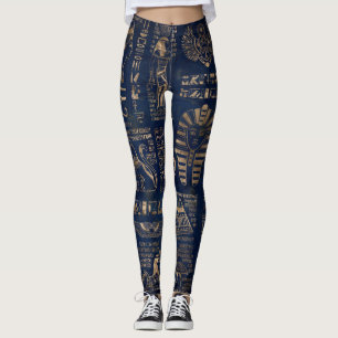 Egyptian hieroglyphs and deities-gold on marble leggings