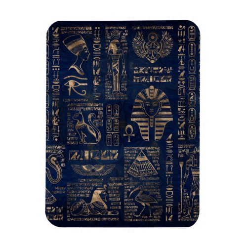 Egyptian hieroglyphs and deities_gold on marble magnet