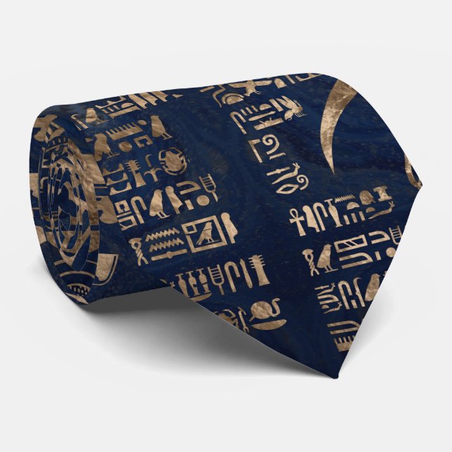 Egyptian hieroglyphs and deities-gold on marble neck tie (Rolled)
