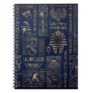 Egyptian hieroglyphs and deities-gold on marble notebook
