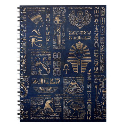 Egyptian hieroglyphs and deities_gold on marble notebook