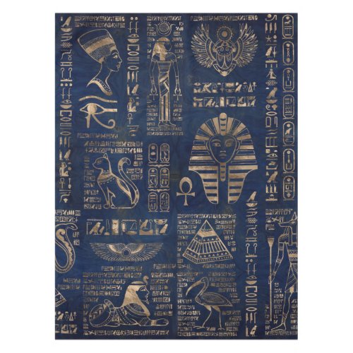 Egyptian hieroglyphs and deities_gold on marble tablecloth