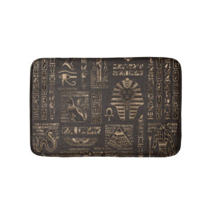 Egyptian hieroglyphs and deities - gold on wood bath mat