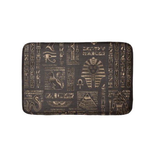 Egyptian hieroglyphs and deities _ gold on wood bath mat