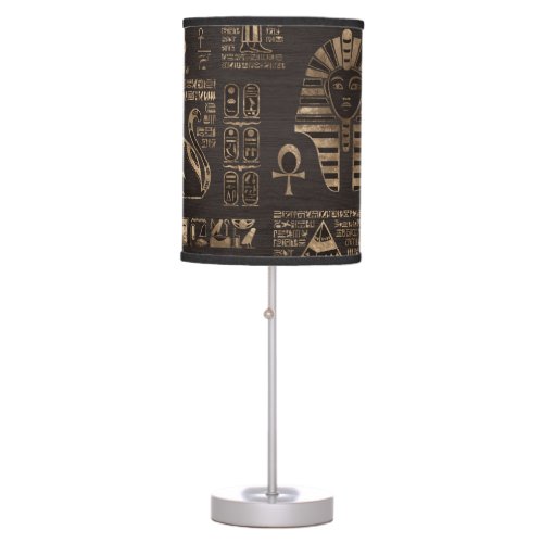 Egyptian hieroglyphs and deities _ gold on wood table lamp