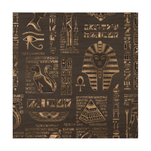 Egyptian hieroglyphs and deities _ gold on wood wood wall art