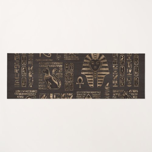 Egyptian hieroglyphs and deities _ gold on wood yoga mat