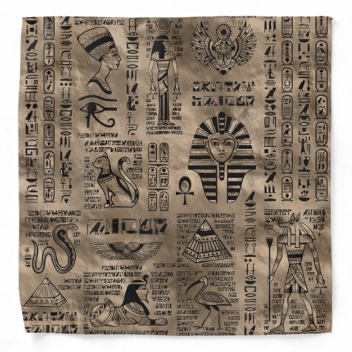 Egyptian hieroglyphs and deities _ Luxury Gold Bandana