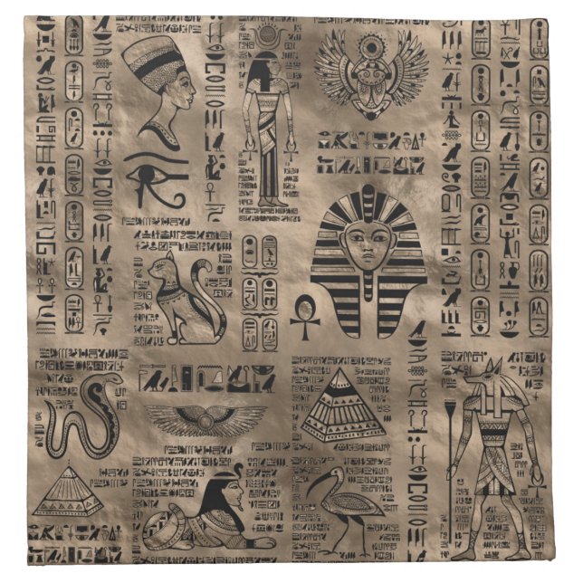 Egyptian hieroglyphs and deities - Luxury Gold Cloth Napkin (Front)