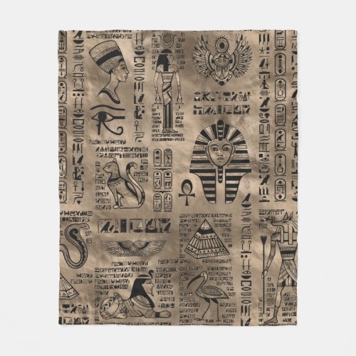 Egyptian hieroglyphs and deities _ Luxury Gold Fleece Blanket