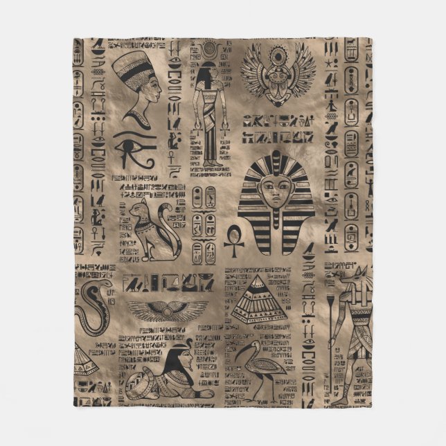 Egyptian hieroglyphs and deities - Luxury Gold Fleece Blanket (Front)