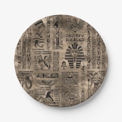 Egyptian hieroglyphs and deities _ Luxury Gold Paper Plates