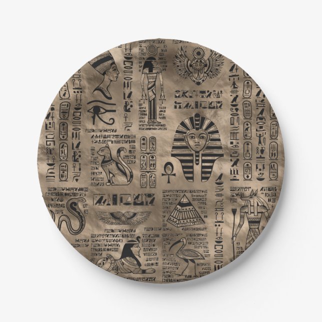 Egyptian hieroglyphs and deities - Luxury Gold Paper Plates (Front)