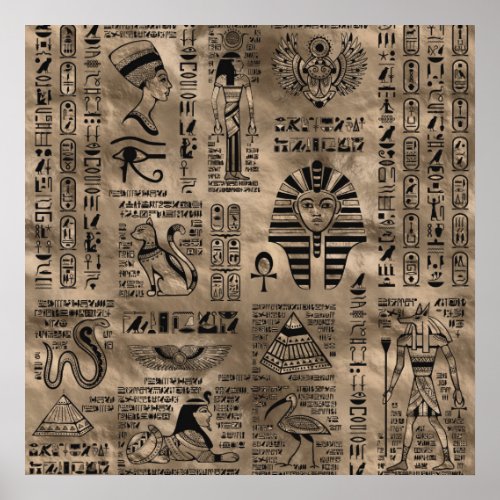 Egyptian hieroglyphs and deities _ Luxury Gold Poster