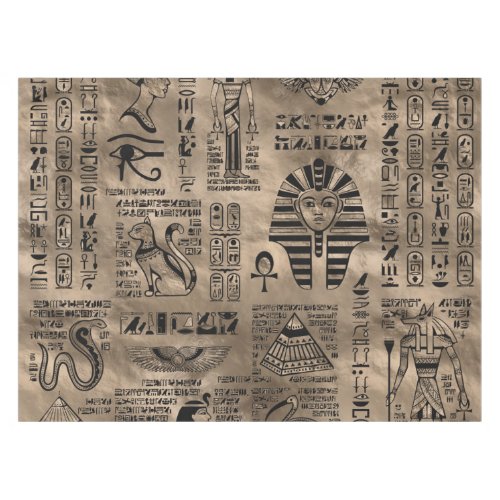 Egyptian hieroglyphs and deities _ Luxury Gold Tablecloth