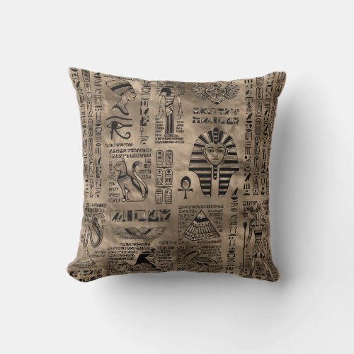 Egyptian hieroglyphs and deities _ Luxury Gold Throw Pillow