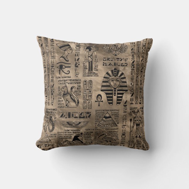 Egyptian hieroglyphs and deities - Luxury Gold Throw Pillow (Front)