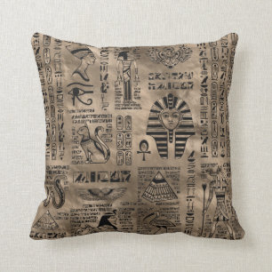 Egyptian hieroglyphs and deities - Luxury Gold Throw Pillow
