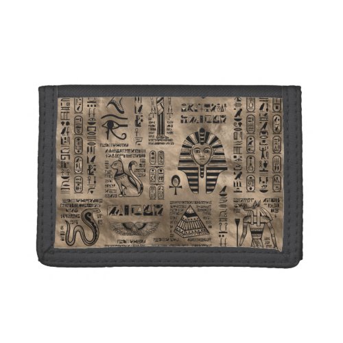 Egyptian hieroglyphs and deities _ Luxury Gold Trifold Wallet