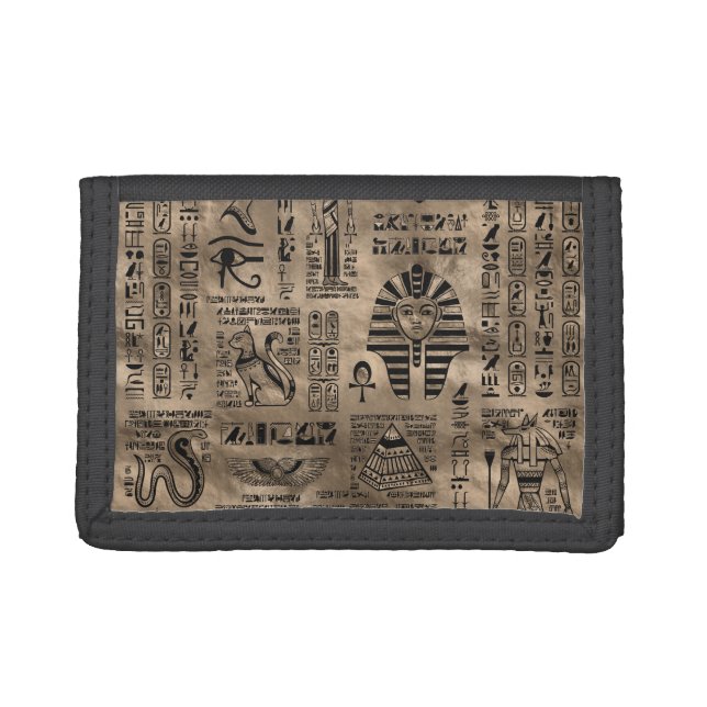 Egyptian hieroglyphs and deities - Luxury Gold Trifold Wallet (Front)
