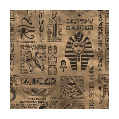 Egyptian hieroglyphs and deities _ Luxury Gold Wood Wall Art