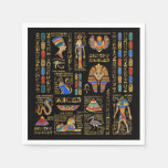 Egyptian hieroglyphs and deities on black napkins