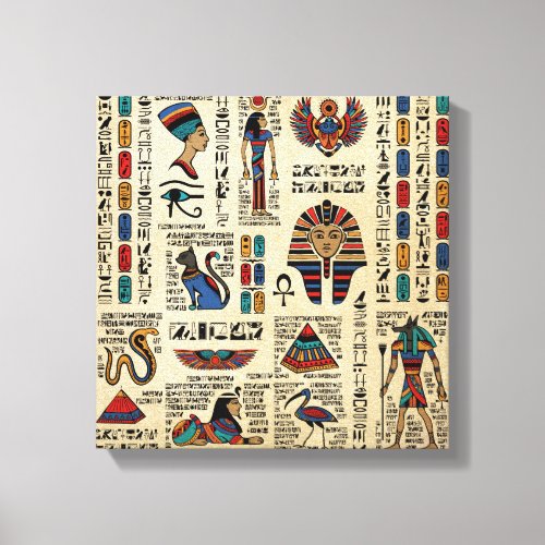 Egyptian hieroglyphs and deities on papyrus canvas print