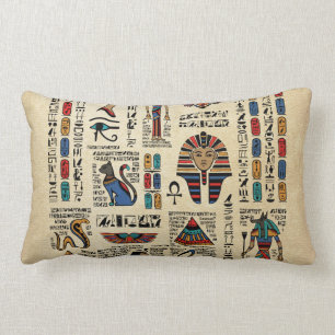 Egyptian hieroglyphs and deities on papyrus lumbar pillow