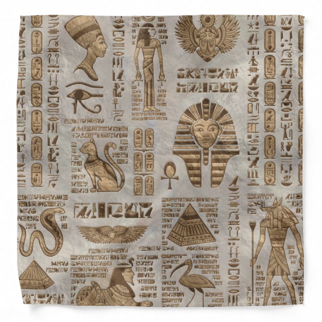 Egyptian hieroglyphs and deities -Vintage Gold Bandana (Front)