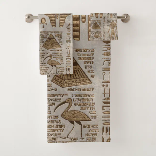 Egyptian hieroglyphs and deities Vintage Gold Bath Towel Set Zazzle