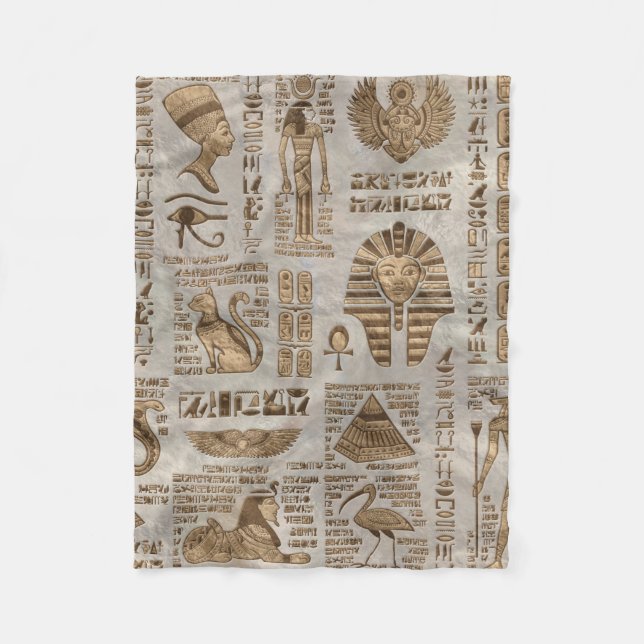 Egyptian hieroglyphs and deities -Vintage Gold Fleece Blanket (Front)
