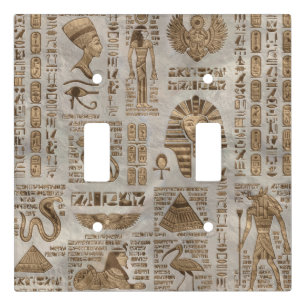Egyptian hieroglyphs and deities -Vintage Gold Light Switch Cover