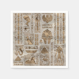Egyptian hieroglyphs and deities -Vintage Gold Napkins