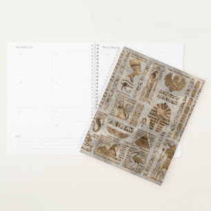 Egyptian hieroglyphs and deities -Vintage Gold Planner