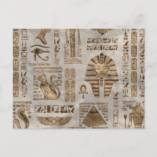 Egyptian hieroglyphs and deities _Vintage Gold Postcard