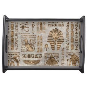 Egyptian hieroglyphs and deities -Vintage Gold Serving Tray