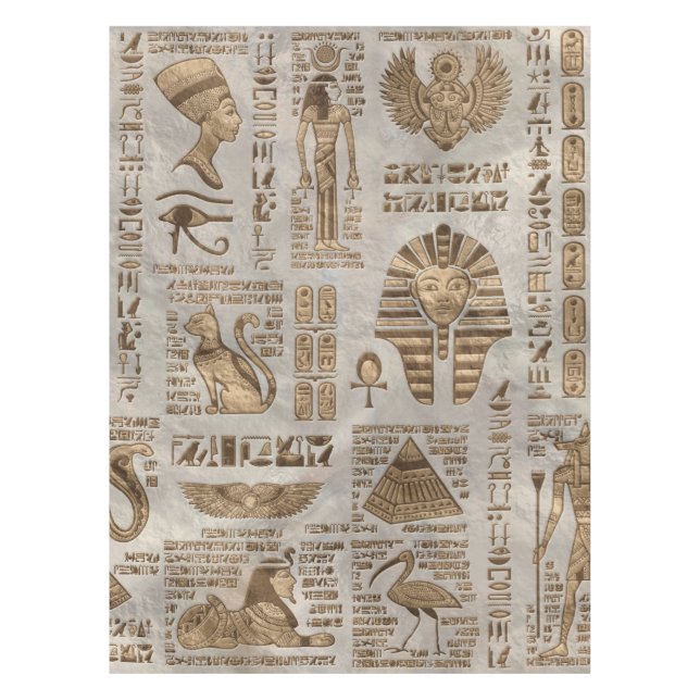 Egyptian hieroglyphs and deities -Vintage Gold Tablecloth (Front)