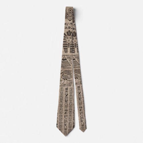 Egyptian hieroglyphs and symbols on wood neck tie