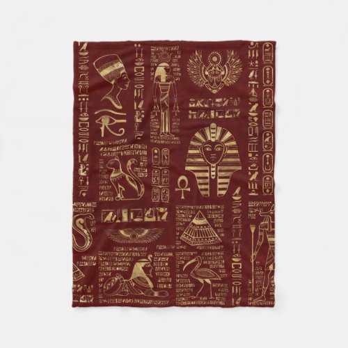 Egyptian hieroglyphs and symbols red leather fleece blanket