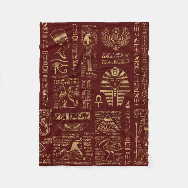 Egyptian hieroglyphs and symbols red leather fleece blanket (Front)