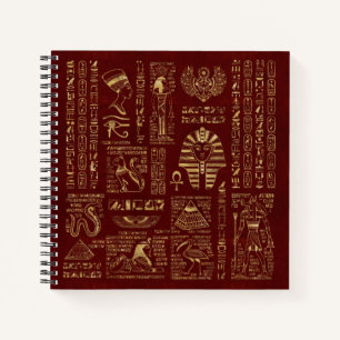 Egyptian hieroglyphs and symbols red leather notebook