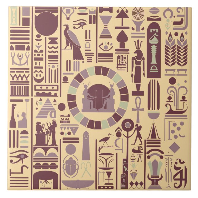 Egyptian Hieroglyphs Ceramic Tile (Front)