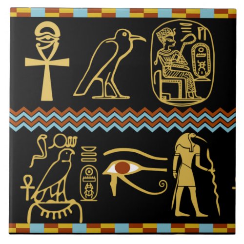 Egyptian Hieroglyphs Eye Of Horus Pattern Ceramic Tile