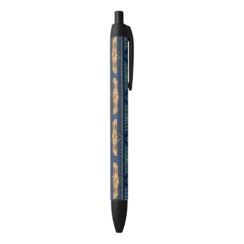 Egyptian Hieroglyphs Gold Beetles Golden Glitter Black Ink Pen